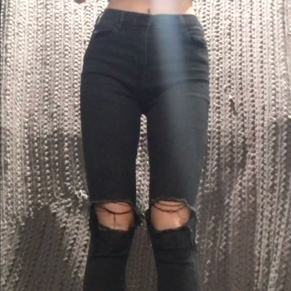 Hollister black skinny Jeans with rips on knees
